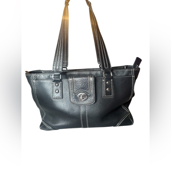 Coach Black Pebble Leather Tote Bag - Picture 1 of 15